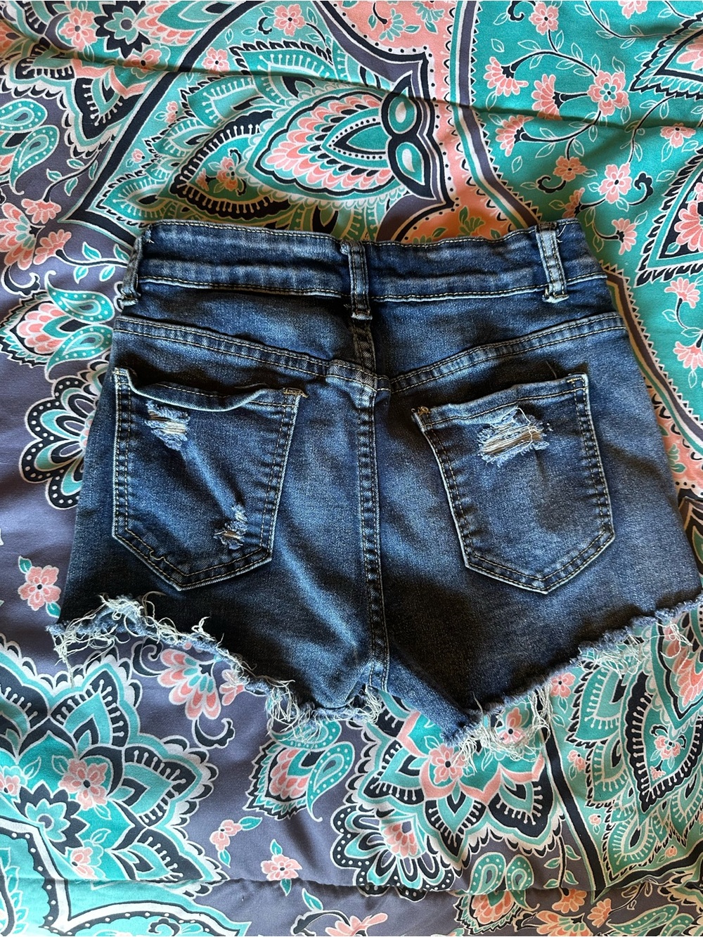 SHEIN Dark Blue Distressed Denim Cutoff Shorts - Picture 2 of 2